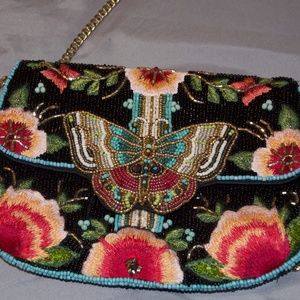 Mary Frances Butterfly Love Beaded Crossbody Clutch Bag